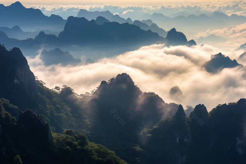 蓝色摄影图蓝天白云下的黄山云海,高清,摄影图,摄影图片,图片大全,摄影图免费下载